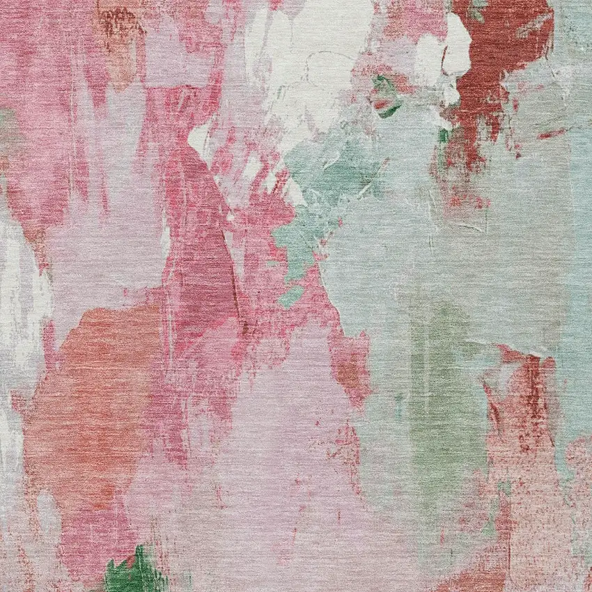 Blush And Green Abstract Washable Indoor Outdoor Area Rug Photo 1
