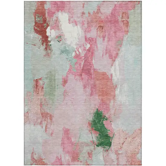 Blush And Green Abstract Washable Indoor Outdoor Area Rug Photo 9