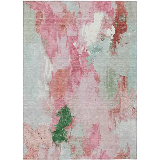 Blush And Green Abstract Washable Indoor Outdoor Area Rug Photo 8