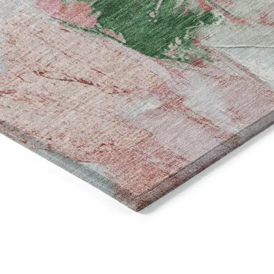 Blush And Green Abstract Washable Indoor Outdoor Area Rug Photo 6