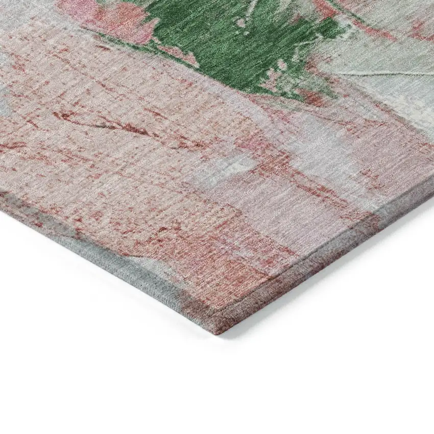 Blush And Green Abstract Washable Indoor Outdoor Area Rug Photo 6