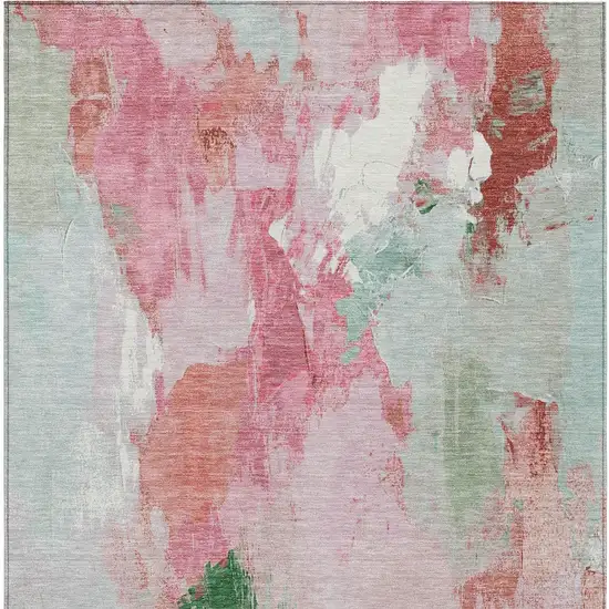 Blush And Green Abstract Washable Indoor Outdoor Area Rug Photo 1