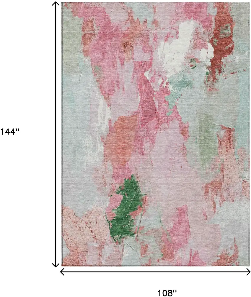 Blush And Green Abstract Washable Indoor Outdoor Area Rug Photo 9