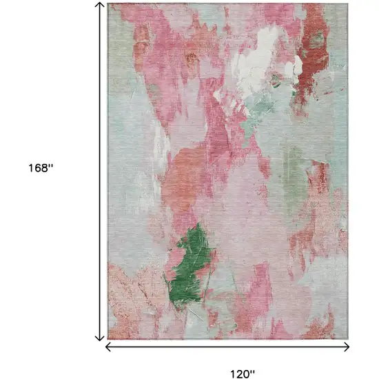 Blush And Green Abstract Washable Indoor Outdoor Area Rug Photo 9