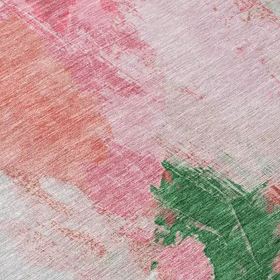 Blush And Green Abstract Washable Indoor Outdoor Area Rug Photo 8
