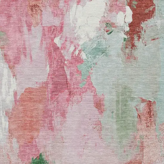 Blush And Green Abstract Washable Indoor Outdoor Area Rug Photo 6