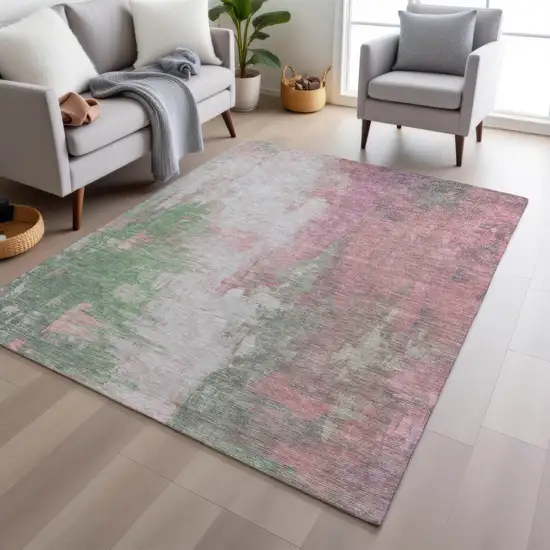 Blush And Green Abstract Washable Indoor Outdoor Area Rug Photo 4