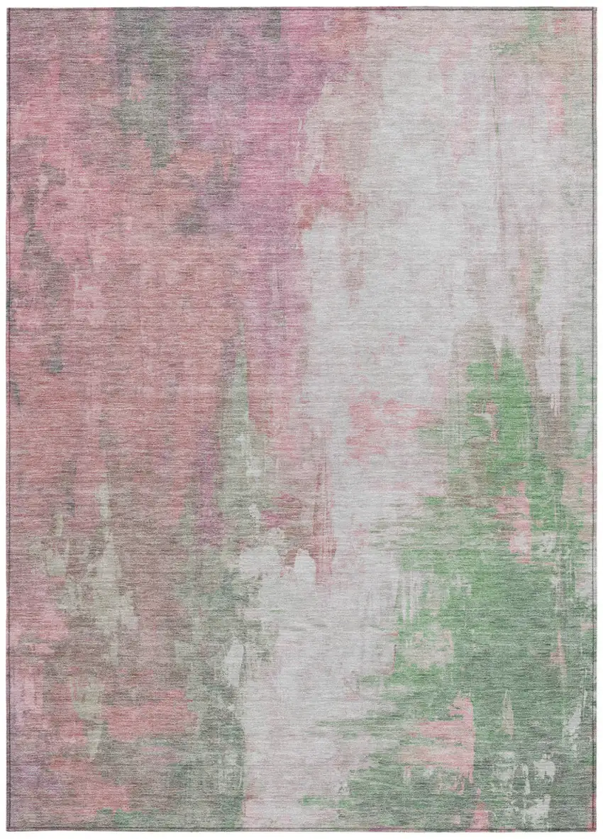 Blush And Green Abstract Washable Indoor Outdoor Area Rug Photo 8