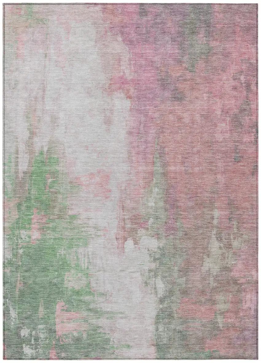 Blush And Green Abstract Washable Indoor Outdoor Area Rug Photo 7