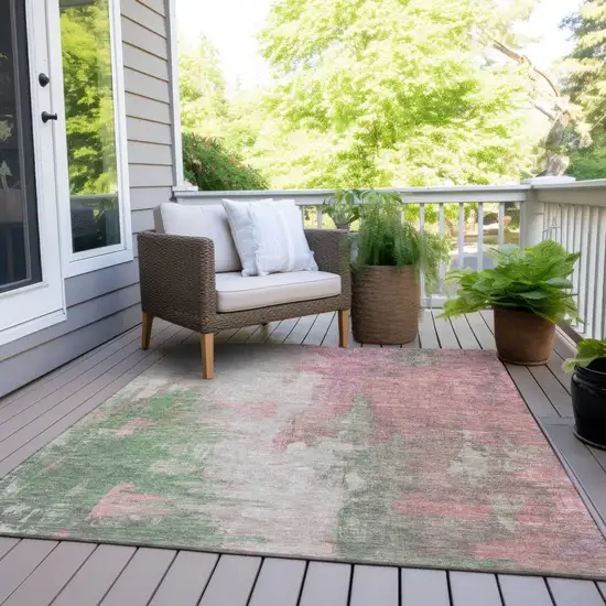 Blush And Green Abstract Washable Indoor Outdoor Area Rug Photo 6