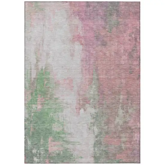 Blush And Green Abstract Washable Indoor Outdoor Area Rug Photo 7
