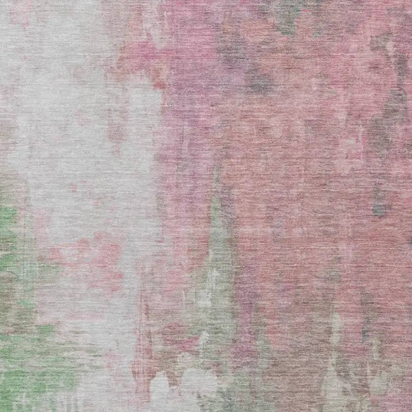 Blush And Green Abstract Washable Indoor Outdoor Area Rug Photo 1