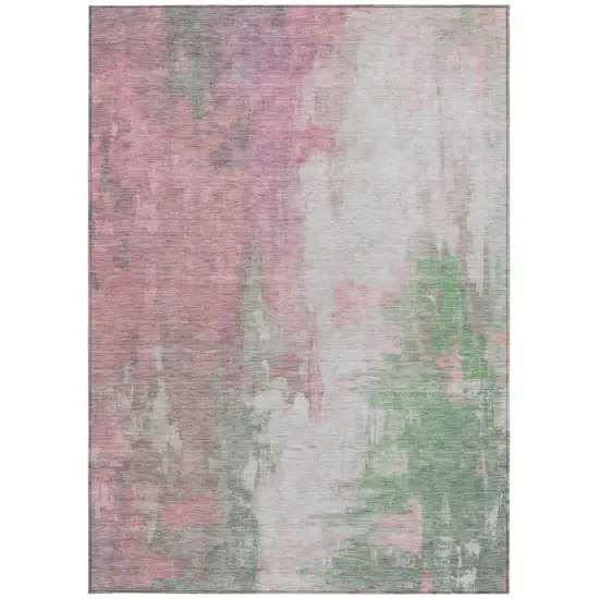 Blush And Green Abstract Washable Indoor Outdoor Area Rug Photo 8