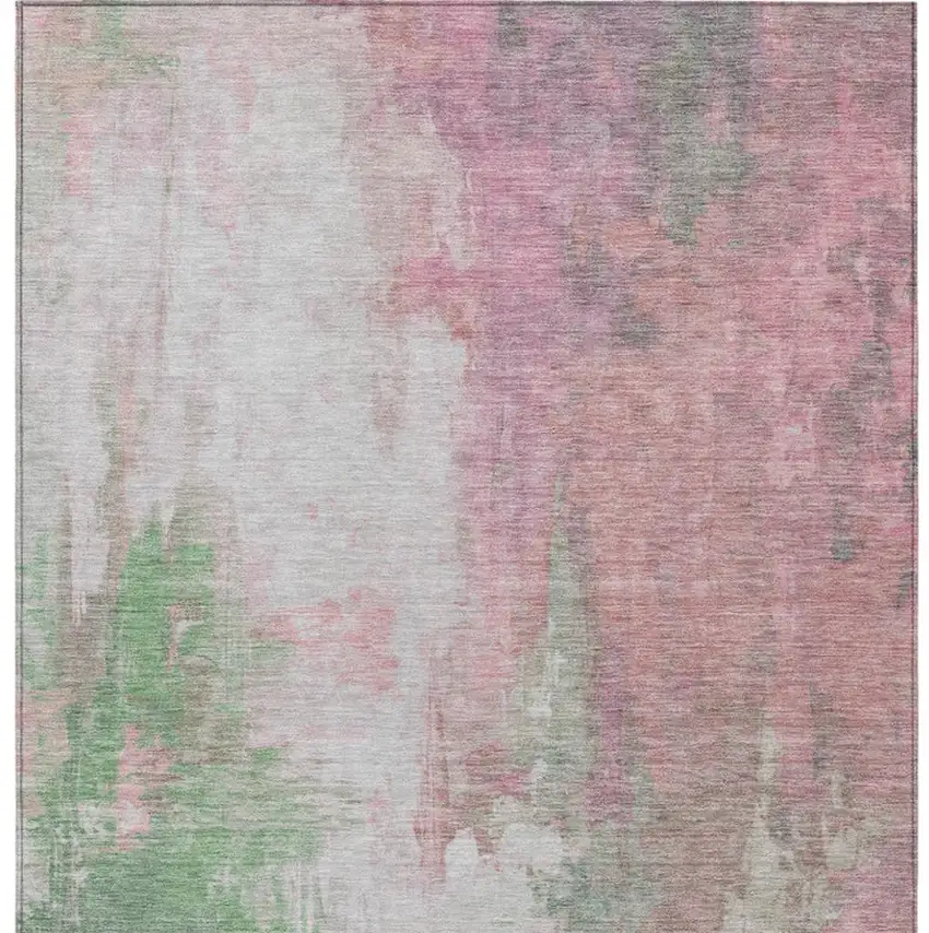 Blush And Green Abstract Washable Indoor Outdoor Area Rug Photo 1