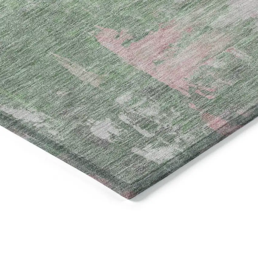 Blush And Green Abstract Washable Indoor Outdoor Area Rug Photo 9