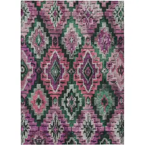 Photo of Blush And Green Aztec Washable Indoor Outdoor Area Rug
