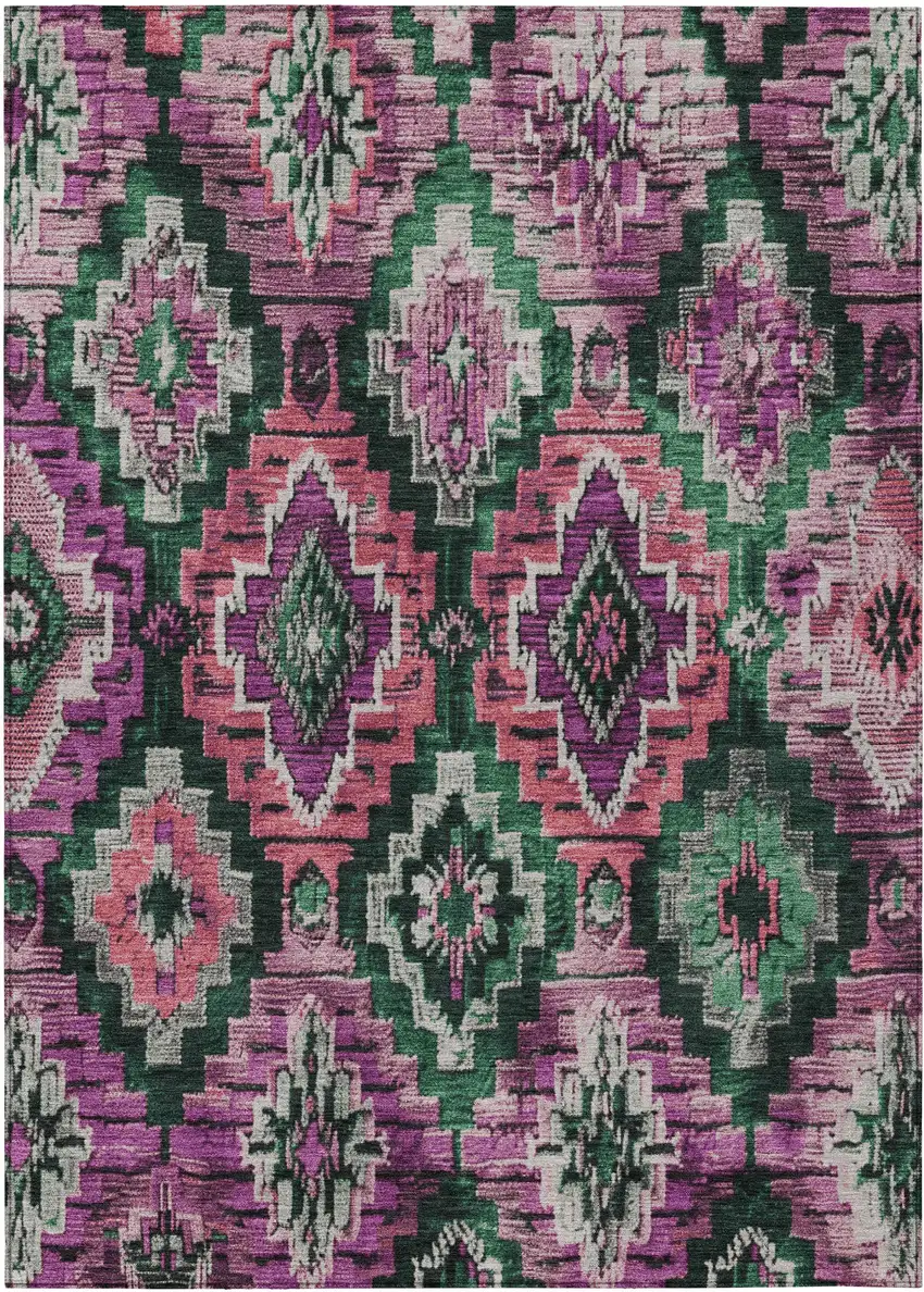 Blush And Green Aztec Washable Indoor Outdoor Area Rug Photo 1