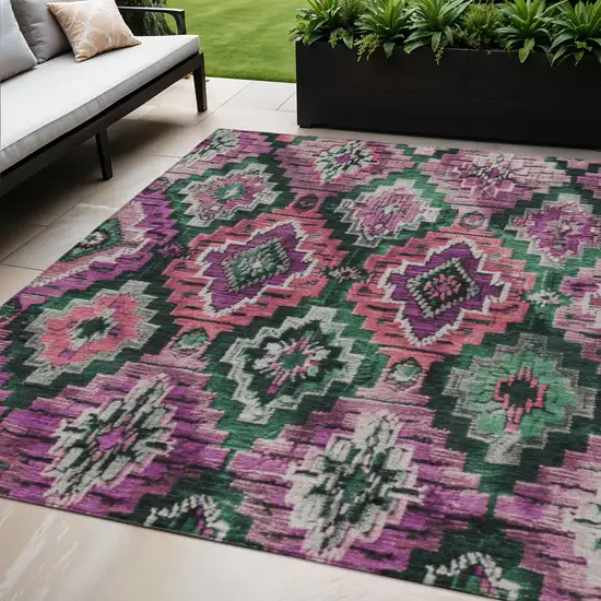 Blush And Green Aztec Washable Indoor Outdoor Area Rug Photo 2