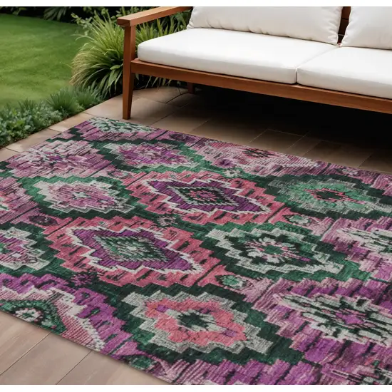 Blush And Green Aztec Washable Indoor Outdoor Area Rug Photo 2