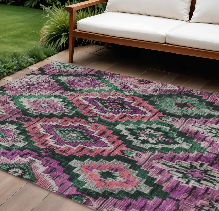 Blush And Green Aztec Washable Indoor Outdoor Area Rug Photo 2