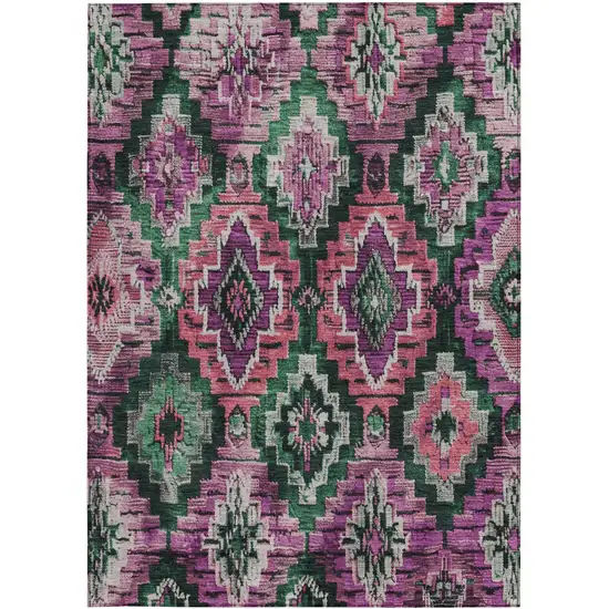 Blush And Green Aztec Washable Indoor Outdoor Area Rug Photo 4