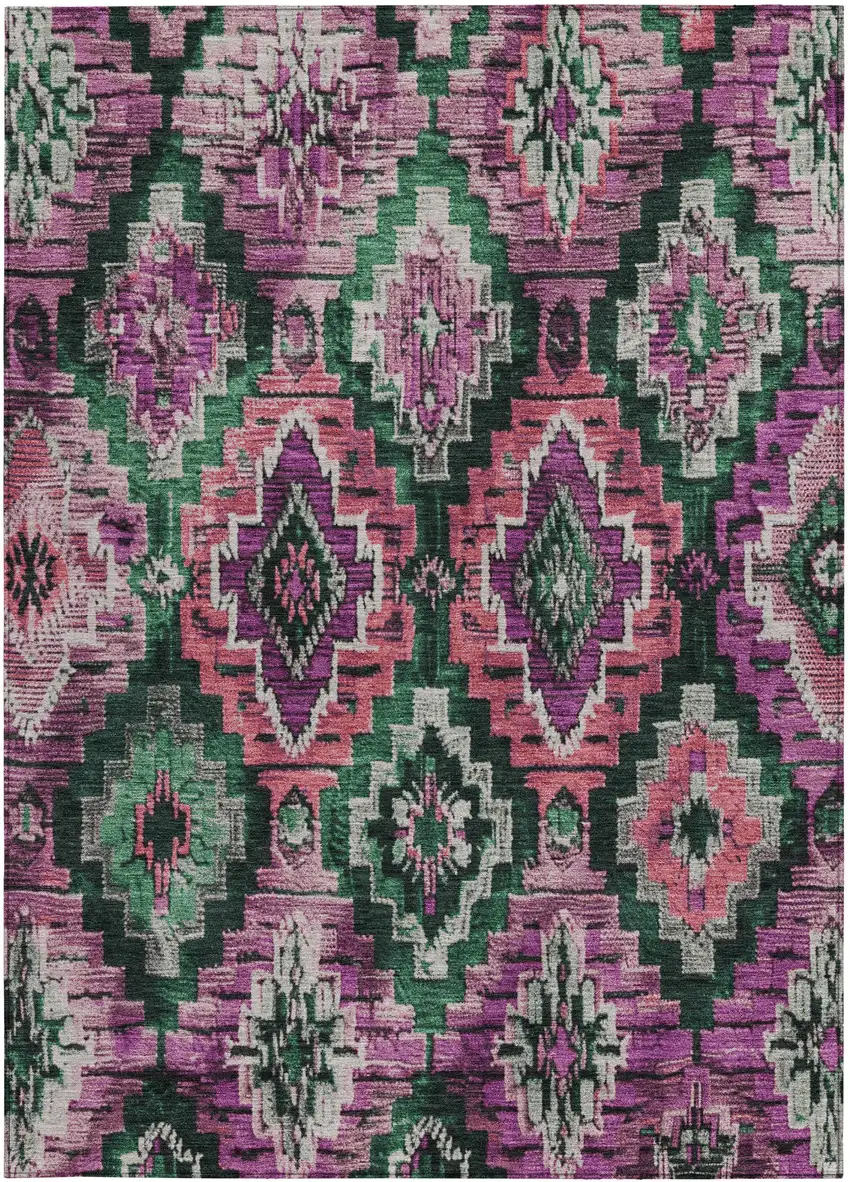 Blush And Green Aztec Washable Indoor Outdoor Area Rug Photo 4