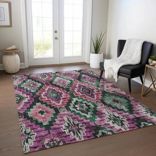 Blush And Green Aztec Washable Indoor Outdoor Area Rug Photo 6