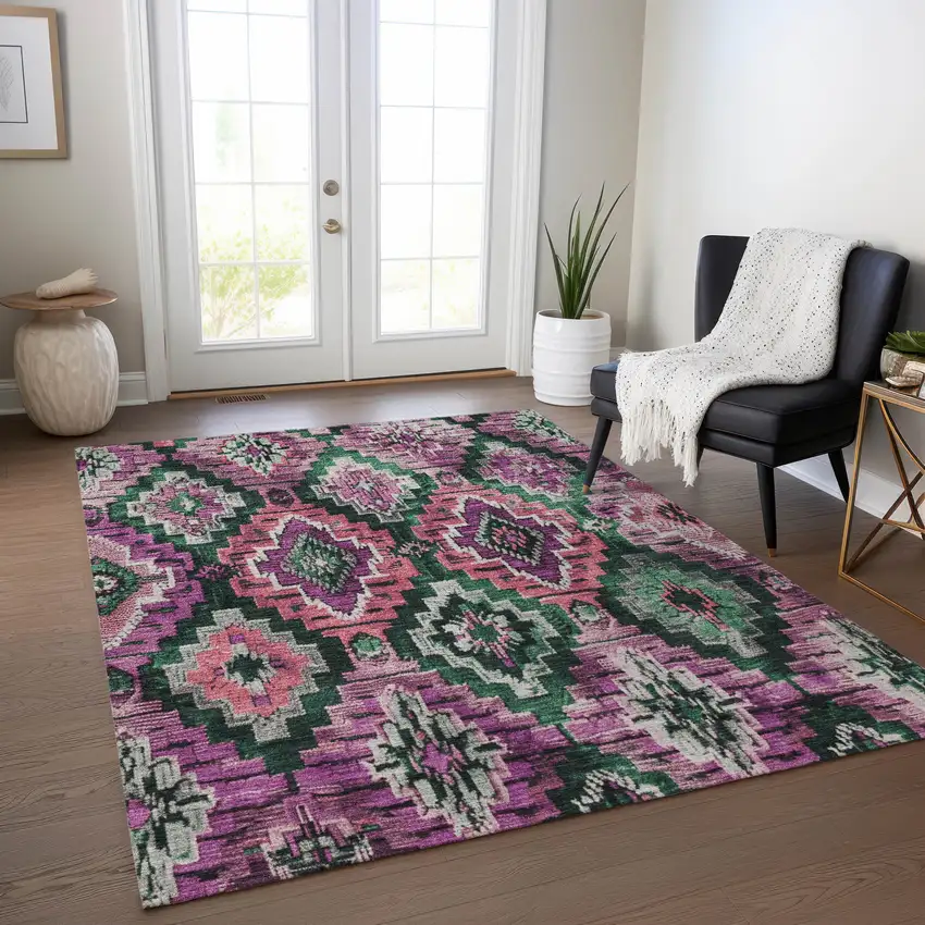 Blush And Green Aztec Washable Indoor Outdoor Area Rug Photo 6