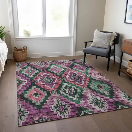 Blush And Green Aztec Washable Indoor Outdoor Area Rug Photo 7