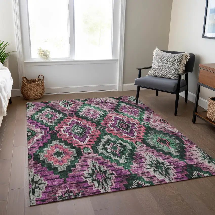 Blush And Green Aztec Washable Indoor Outdoor Area Rug Photo 7