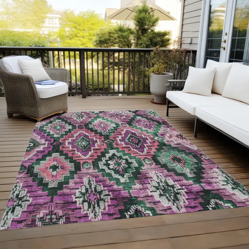 Blush And Green Aztec Washable Indoor Outdoor Area Rug Photo 8