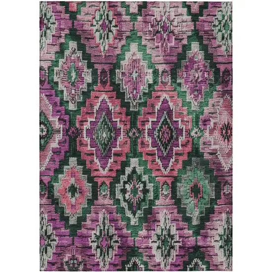 Blush And Green Aztec Washable Indoor Outdoor Area Rug Photo 1