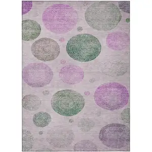 Photo of Blush And Green Geometric Washable Indoor Outdoor Area Rug