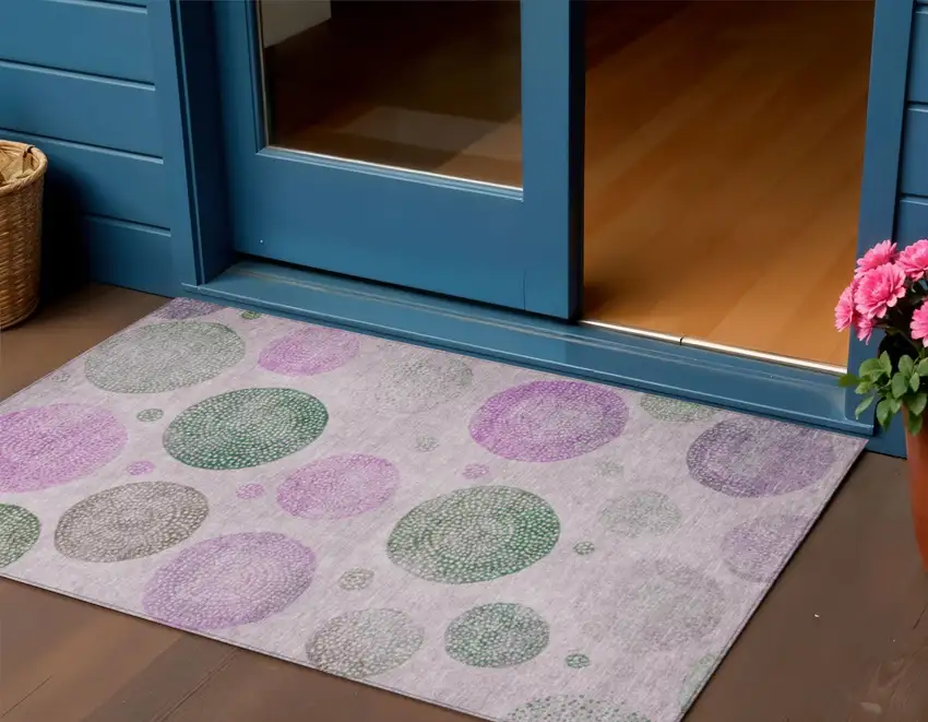 Blush And Green Geometric Washable Indoor Outdoor Area Rug Photo 2