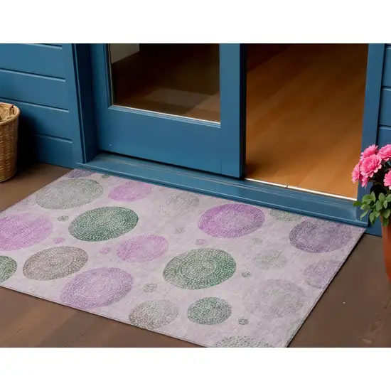 Blush And Green Geometric Washable Indoor Outdoor Area Rug Photo 2