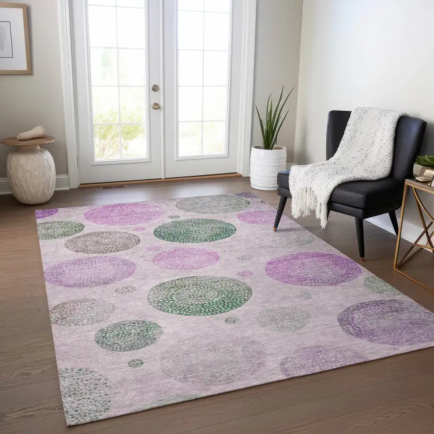 Blush And Green Geometric Washable Indoor Outdoor Area Rug Photo 6