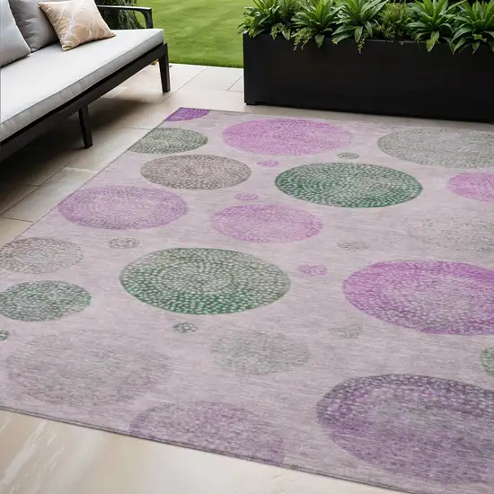 Blush And Green Geometric Washable Indoor Outdoor Area Rug Photo 2