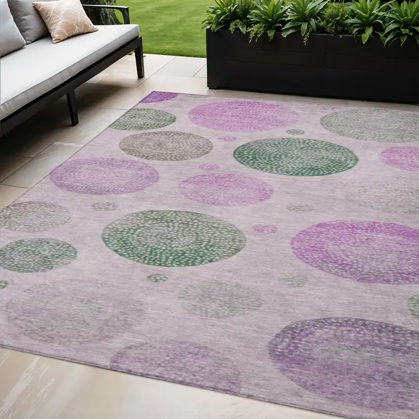 Blush And Green Geometric Washable Indoor Outdoor Area Rug Photo 2