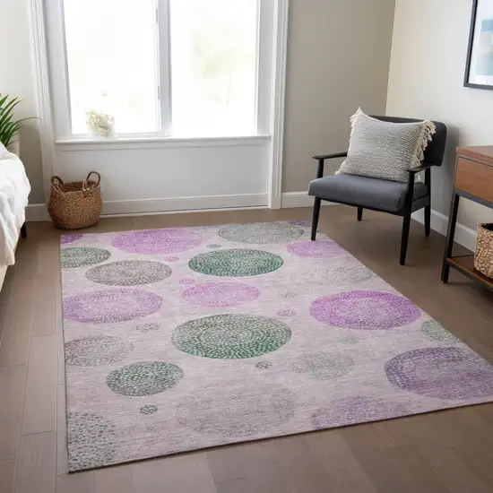 Blush And Green Geometric Washable Indoor Outdoor Area Rug Photo 7