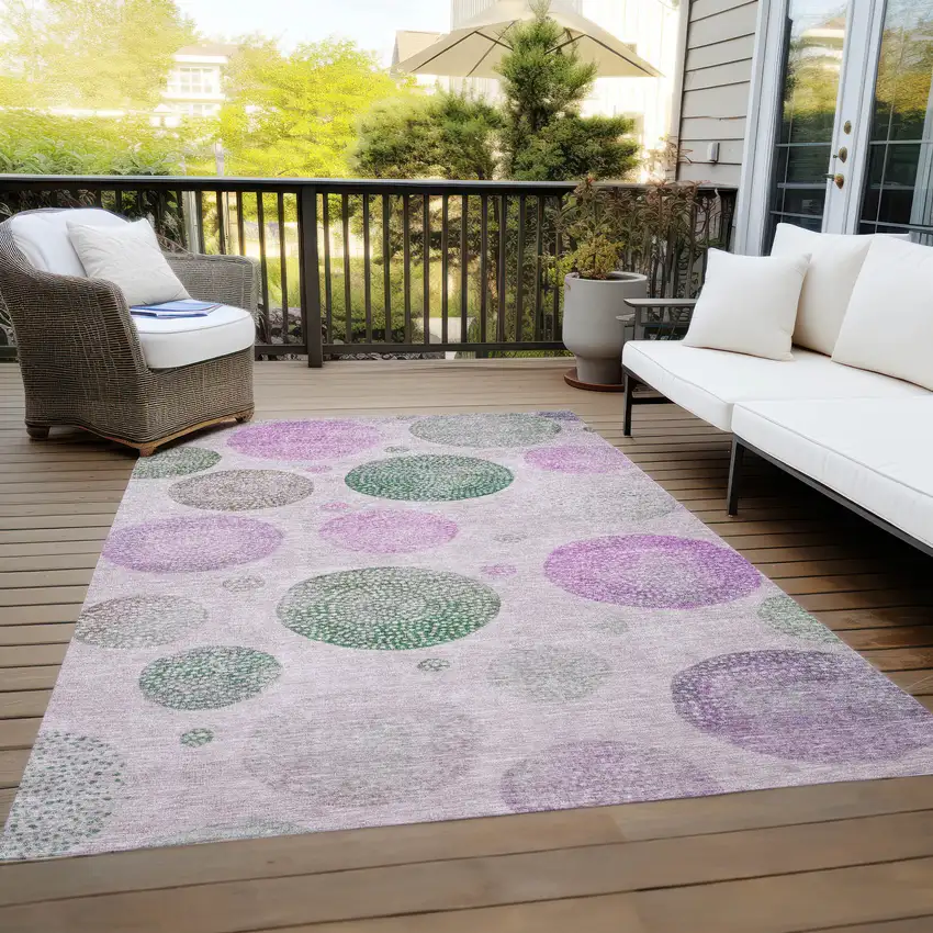 Blush And Green Geometric Washable Indoor Outdoor Area Rug Photo 8
