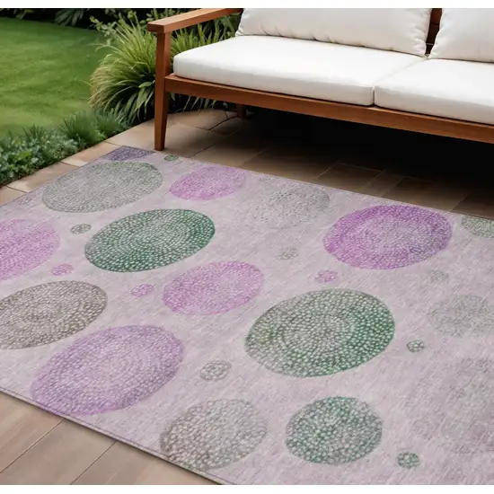 Blush And Green Geometric Washable Indoor Outdoor Area Rug Photo 2