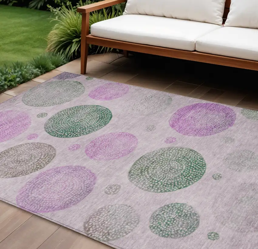 Blush And Green Geometric Washable Indoor Outdoor Area Rug Photo 2