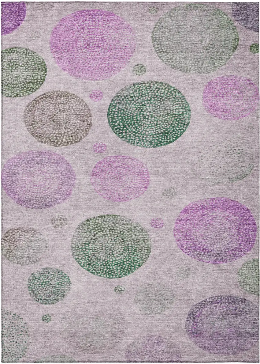 Blush And Green Geometric Washable Indoor Outdoor Area Rug Photo 1