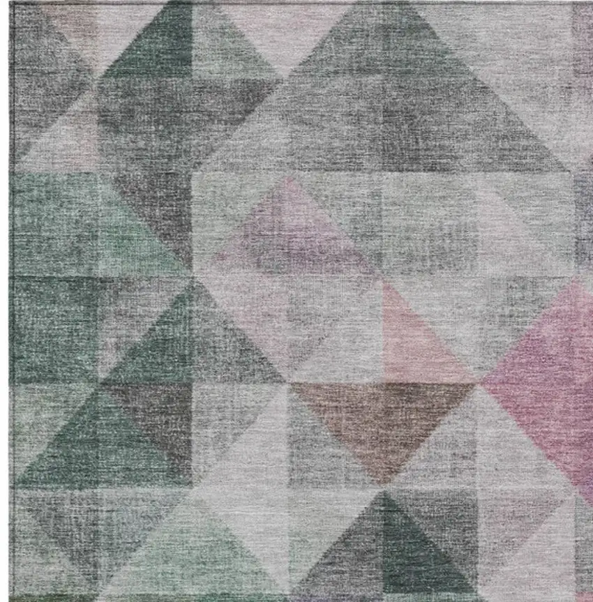 Blush And Green Geometric Washable Indoor Outdoor Area Rug Photo 9