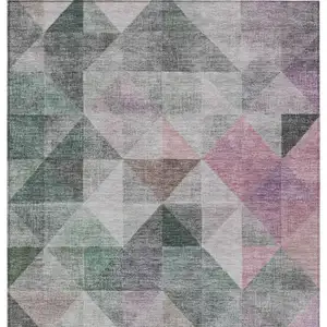 Photo of Blush And Green Geometric Washable Indoor Outdoor Area Rug