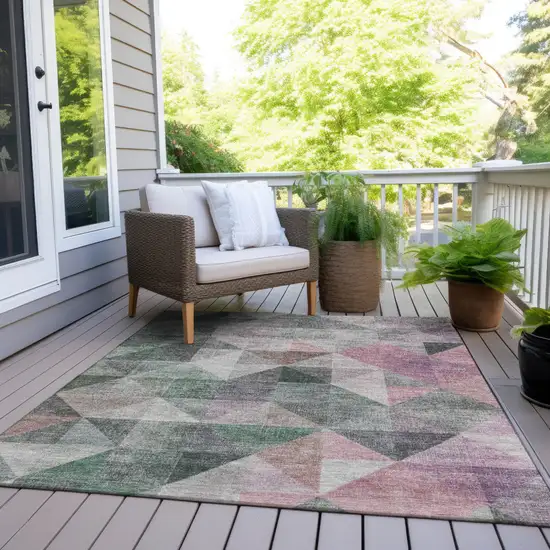 Blush And Green Geometric Washable Indoor Outdoor Area Rug Photo 6