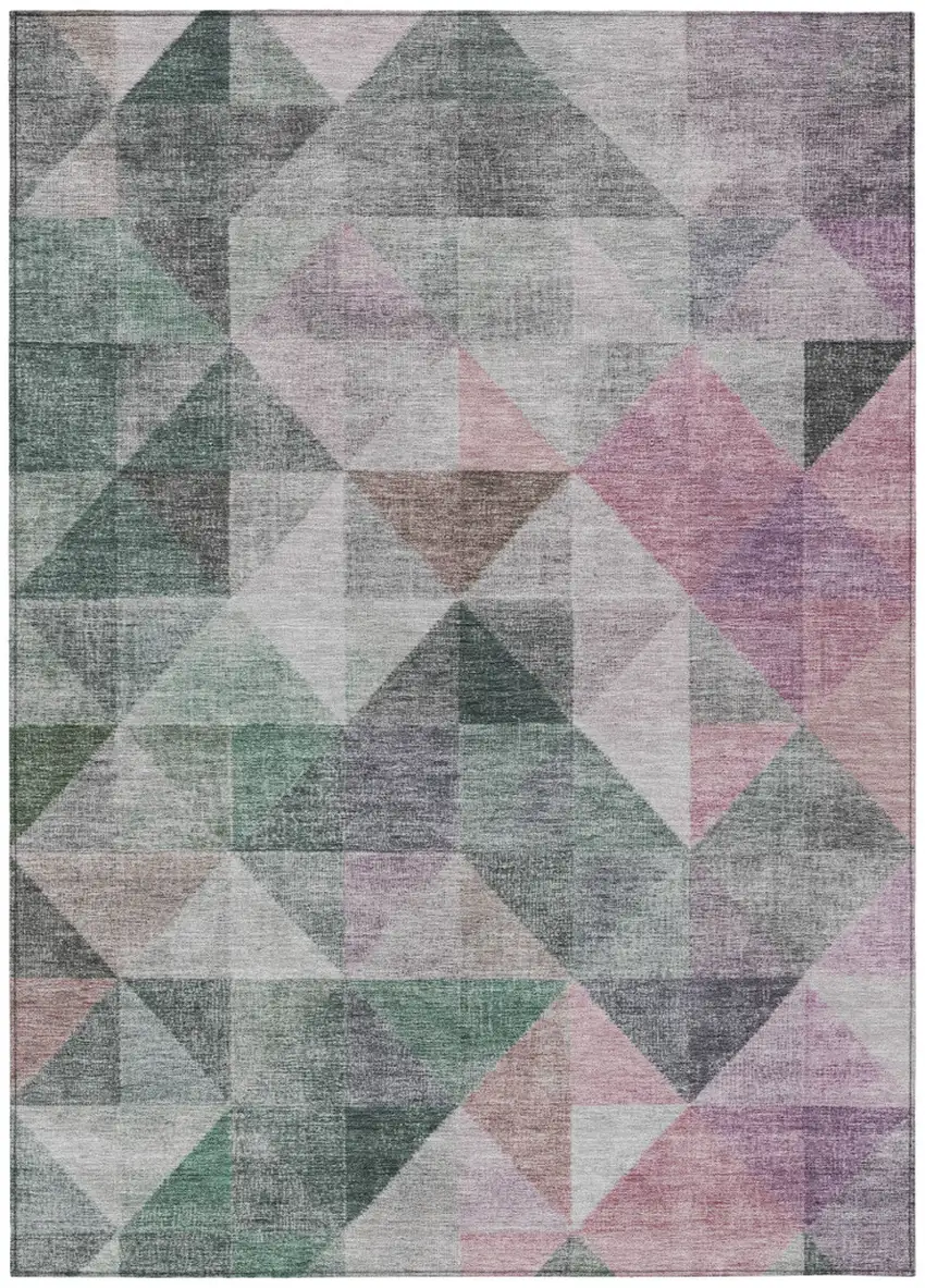 Blush And Green Geometric Washable Indoor Outdoor Area Rug Photo 7