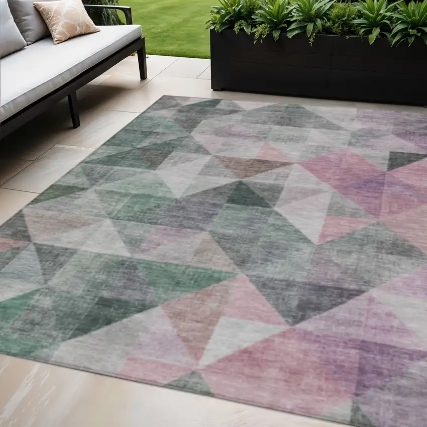 Blush And Green Geometric Washable Indoor Outdoor Area Rug Photo 2