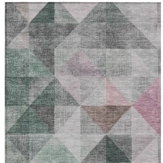 Blush And Green Geometric Washable Indoor Outdoor Area Rug Photo 9