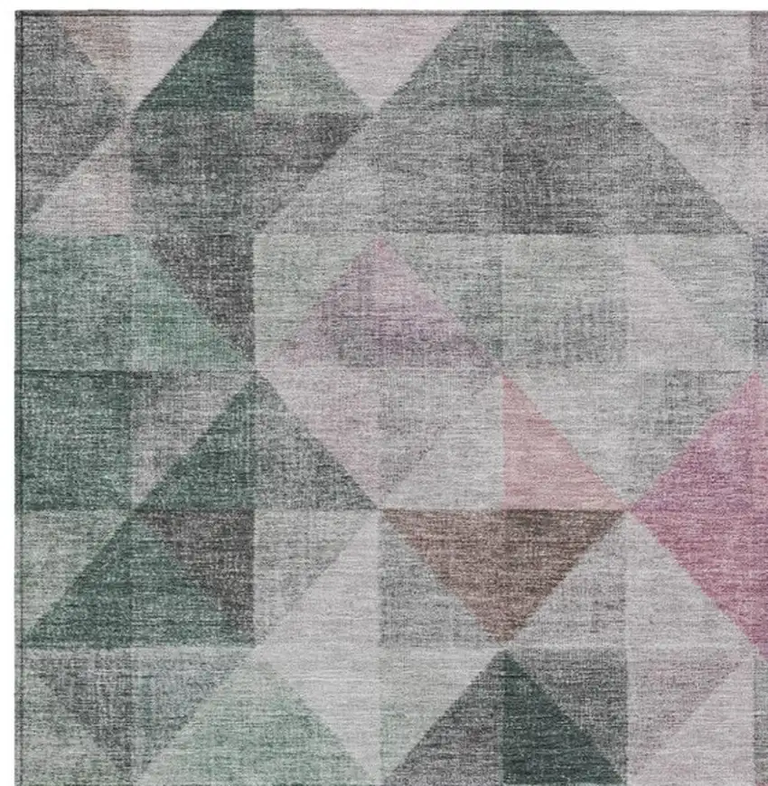 Blush And Green Geometric Washable Indoor Outdoor Area Rug Photo 9